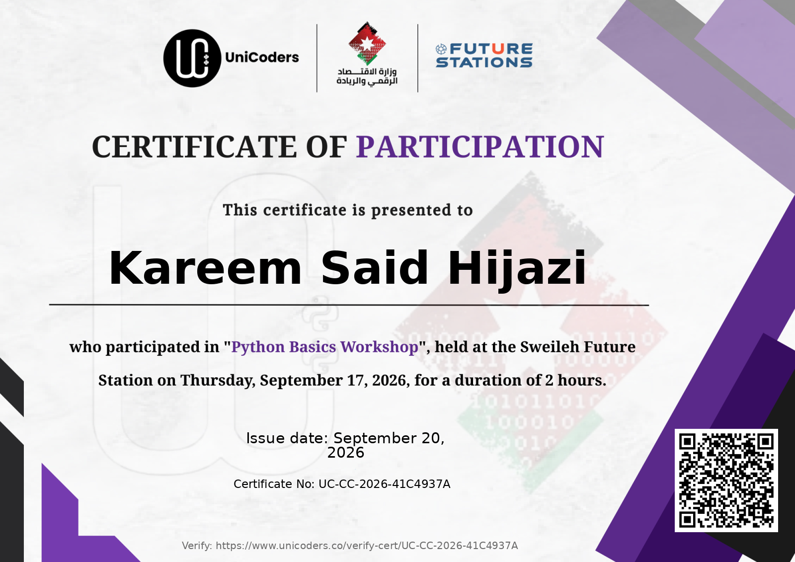 Certificate of Completion — Python Basics Workshop
